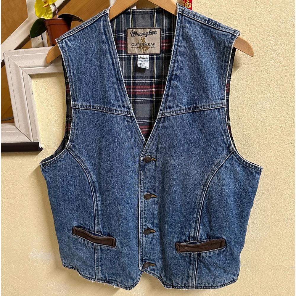 Wrangler Outerwear Vintage Denim Vest Western Flannel Lined ( L )